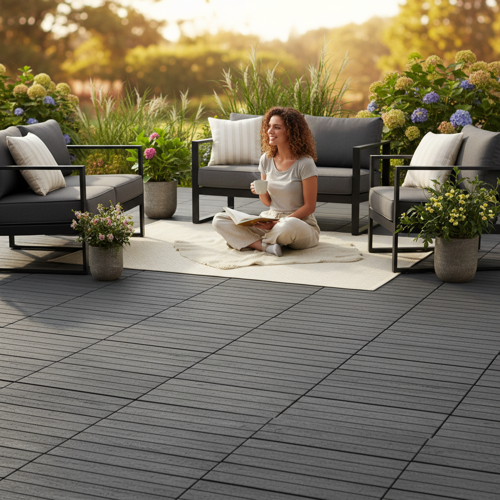 Premium Interlocking Decking Tiles - 30x30cm Cool Grey - Pack of 10 for Gardens, Patios, and Pools