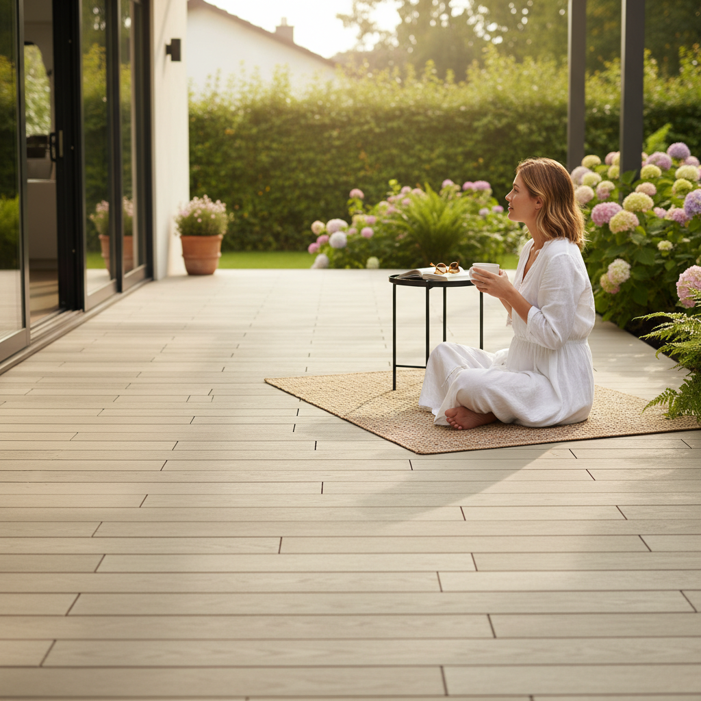 Premium Cost-Effective Outdoor Flooring Decking Tiles - Beige, 30cm x 30cm, Durable Plastic Construction for Patios and Pathways