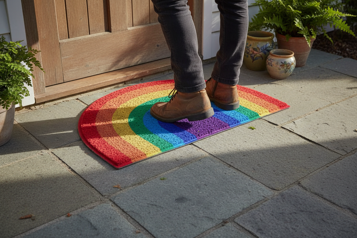 Premium Rainbow Halfmoon Doormat - Durable PVC Looper Design for Easy Cleaning and Comfort - 70x44cm