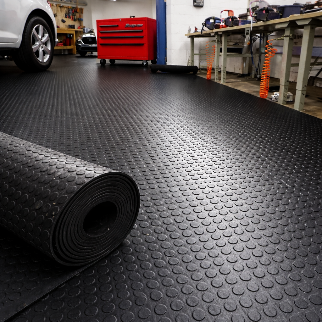 Heavy Duty Non-Slip Rubber Floor Matting - Dot Stud Penny Pattern, Multi-Colour, Durable, High Slip Resistance, Anti-Creep, Cold Insulation