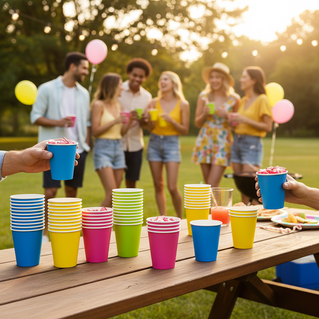 Premium Disposable Coloured Paper Party Cups - 8oz & 12oz for Hot and Cold Drinks, Perfect for Events and Gatherings