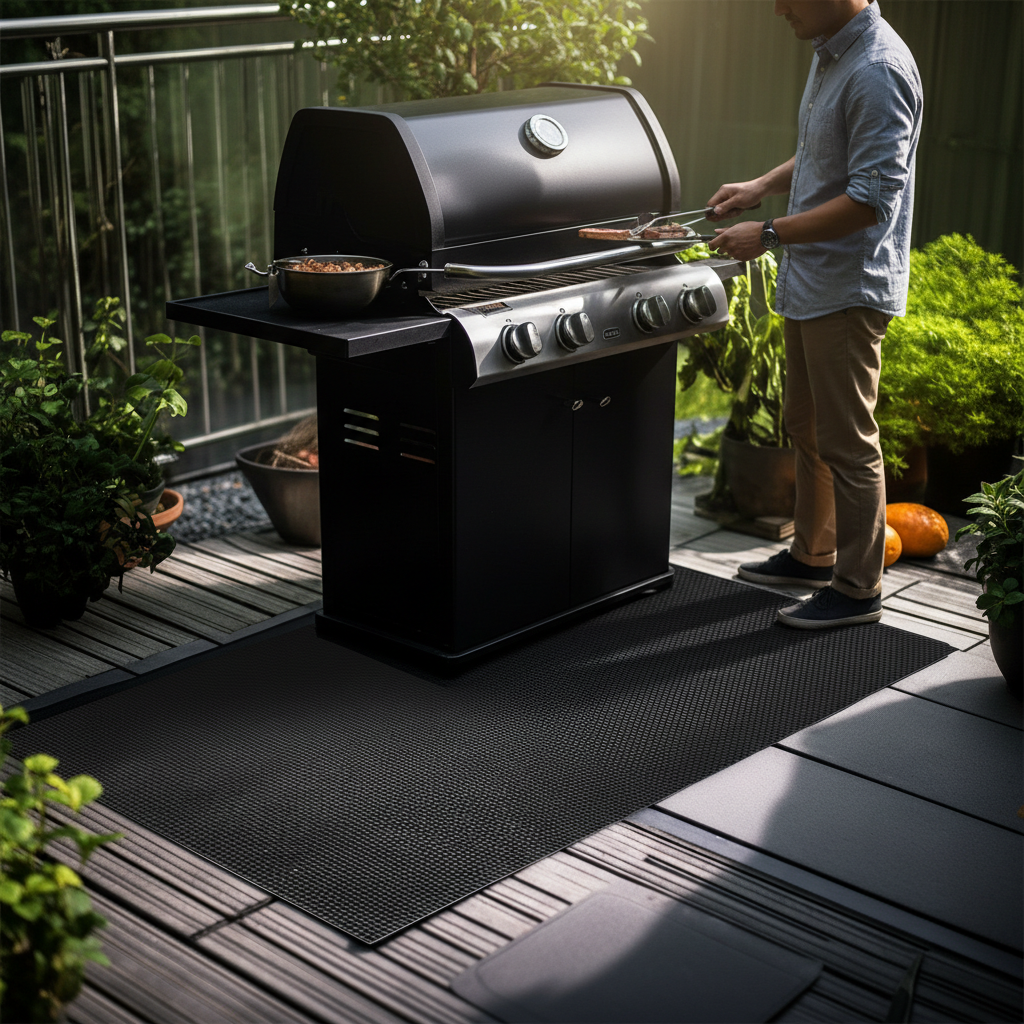 Premium Hexagonal BBQ Floor Protection Mat - 125cm x 75cm, Heat-Resistant, Non-Slip and Easy to Clean