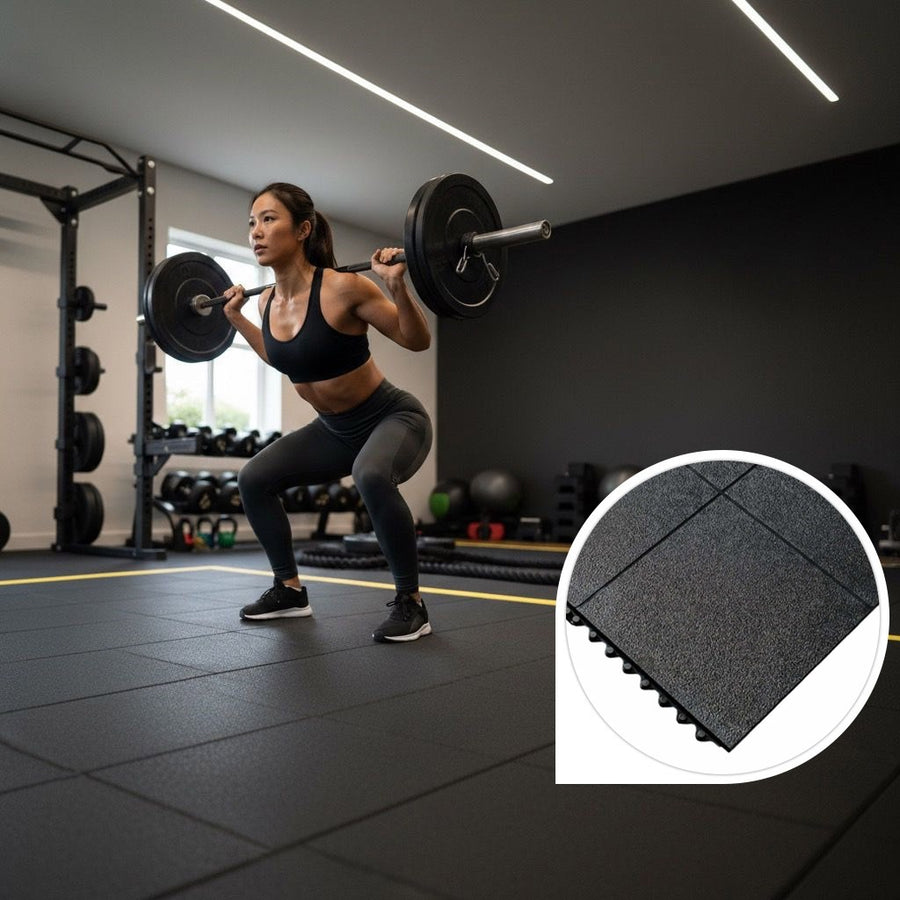 Interlocking Rubber CrossFit Gym Mats 36 x 36 Inch x 17mm – Shock Absorbing Weightlifting Flooring, Black
