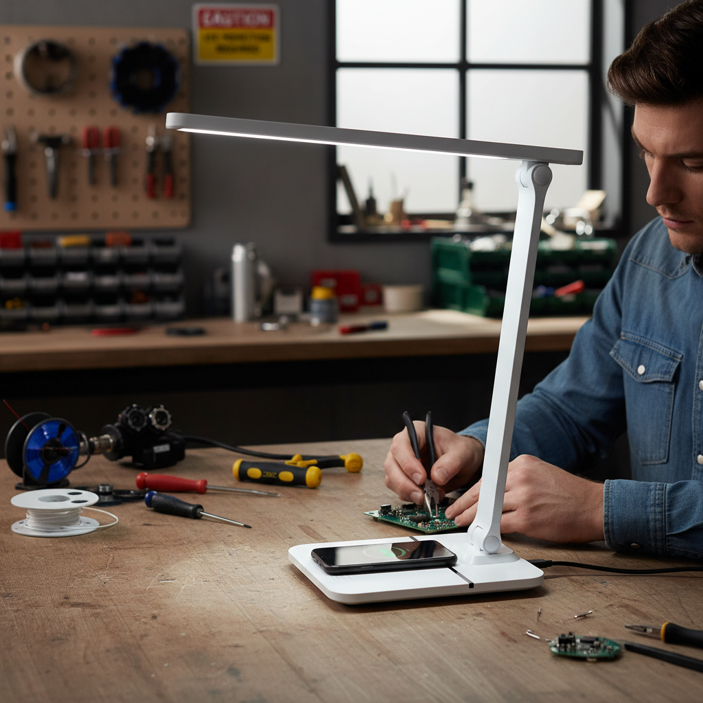 Premium LED Desk Lamp with Wireless Charger, USB Port, and Adjustable Lighting - High-Quality Professional Grade for Industrial and Commercial Appl...