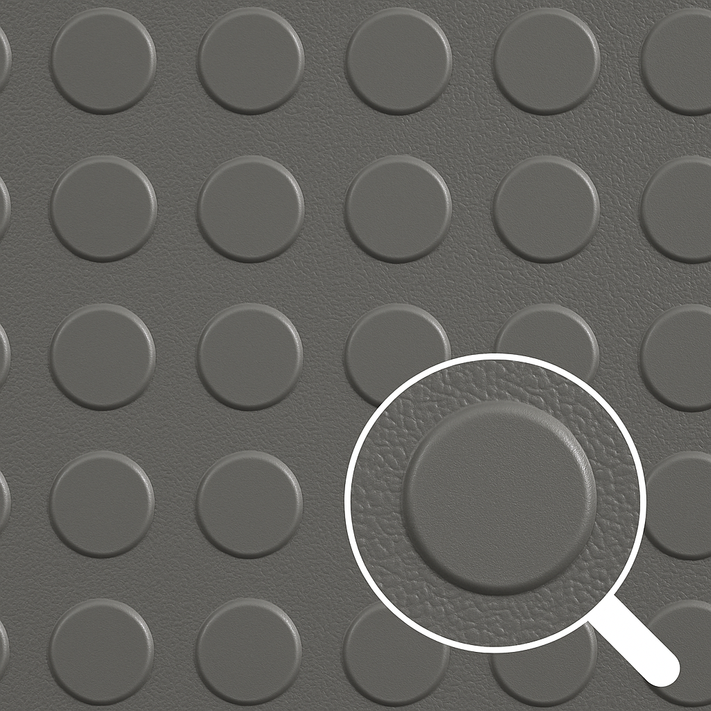 Non-Slip Rubber Flooring Rolls - Heavy Duty Studded Dot Penny Pattern, Cut Lengths, Durable & Safe for High Traffic, Indoor/Outdoor Use