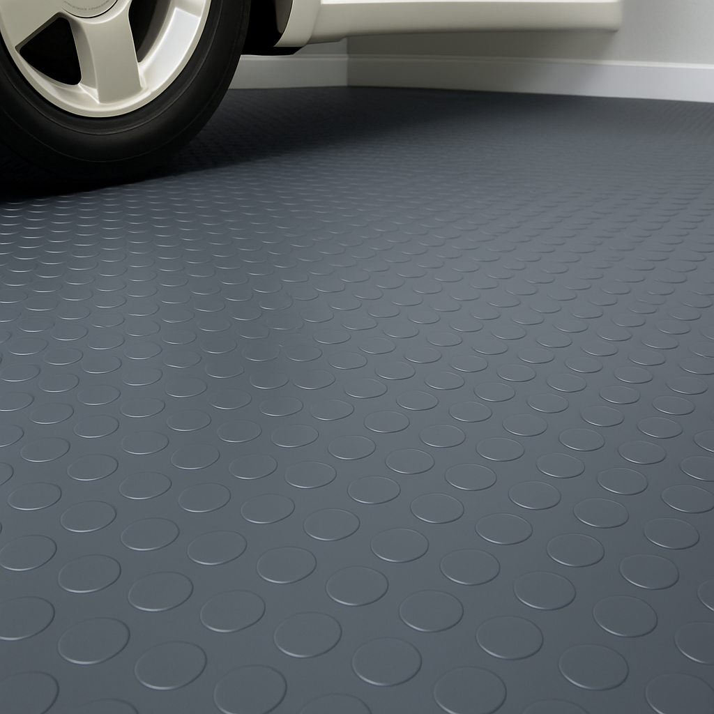 Non-Slip Rubber Flooring Rolls - Heavy Duty Studded Dot Penny Pattern, Cut Lengths, Durable & Safe for High Traffic, Indoor/Outdoor Use