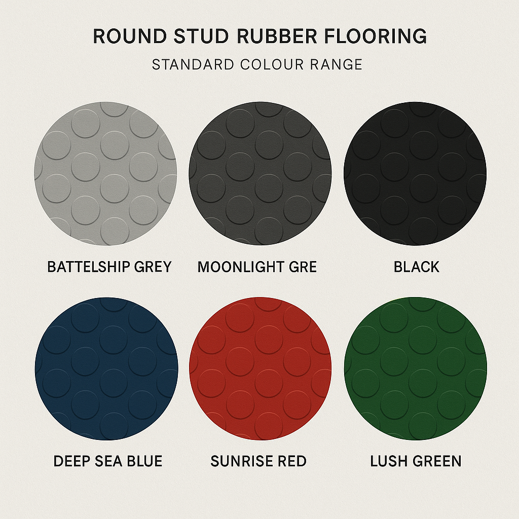 Non-Slip Rubber Flooring Rolls - Heavy Duty Studded Dot Penny Pattern, Cut Lengths, Durable & Safe for High Traffic, Indoor/Outdoor Use