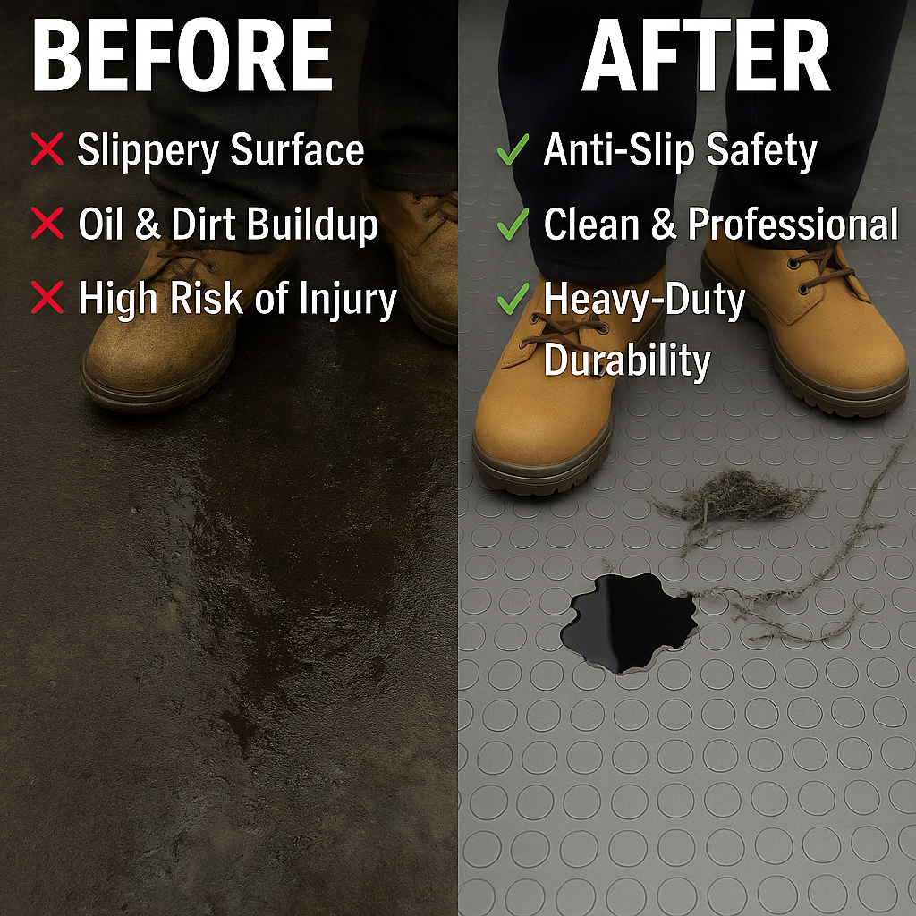 Heavy Duty Round Dot Safety Flooring Linear Metre - Non-Slip, Oil & Chemical Resistant, Ideal for Wet & Dry Areas, High Insulation Properties