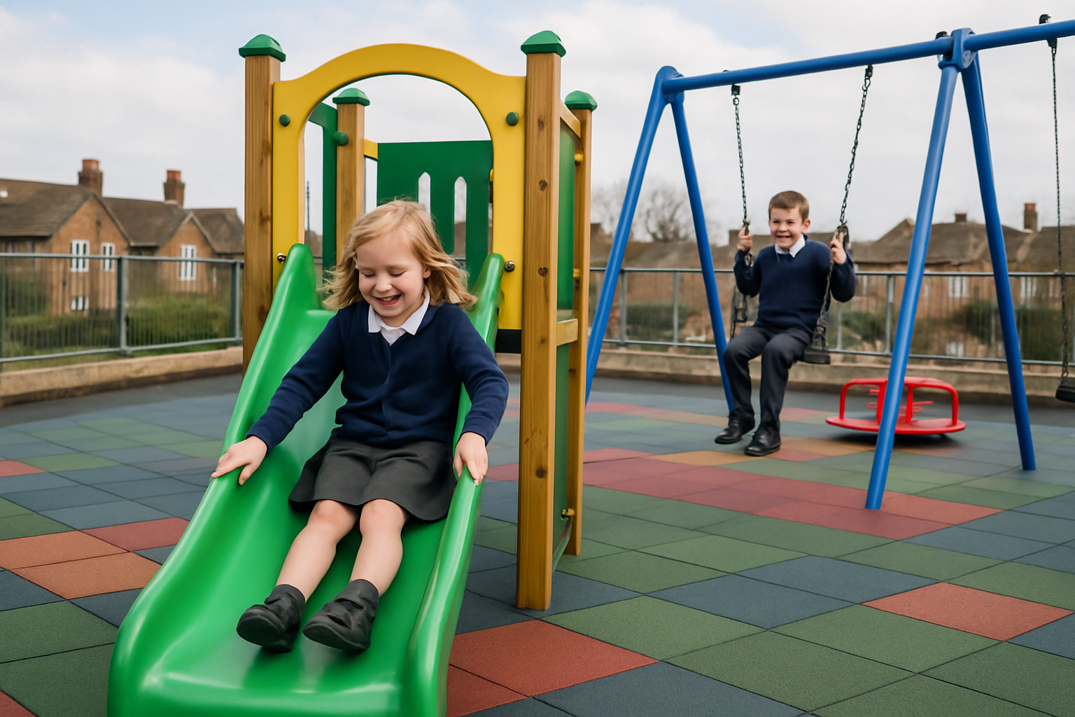 Play Area Safety Interlocking Rubber Tiles - EPDM, UV Stable, Non-Slip, Easy Drainage, Low Maintenance - 4 Colours