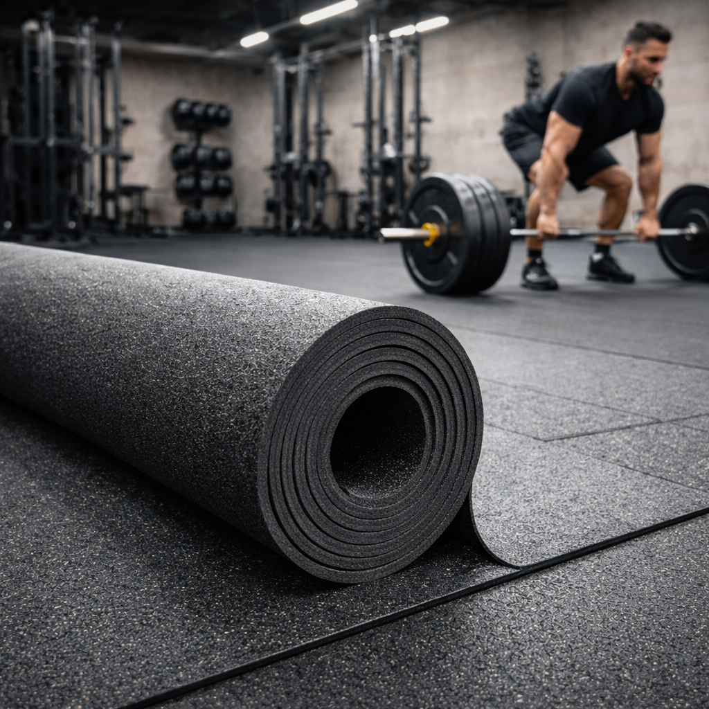 Heavy-Duty Rubber Gym Flooring – Non-Slip Roll Matting, Custom Cut for Home & Commercial Use