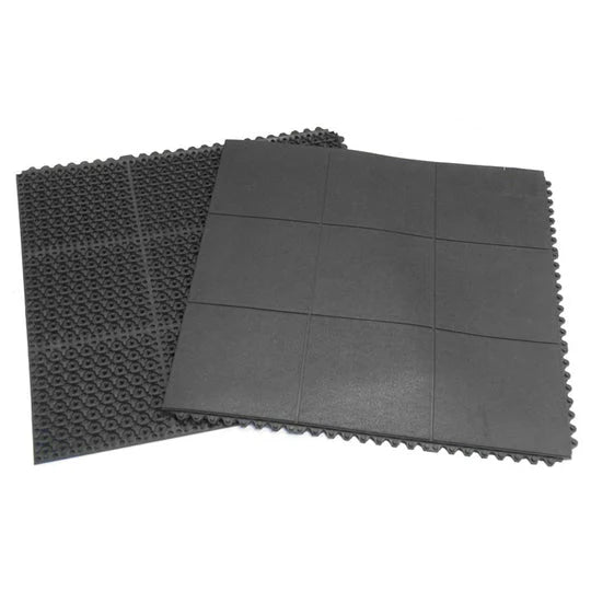 Anti-fatigue tile solid textured top and raised air-pocket underside