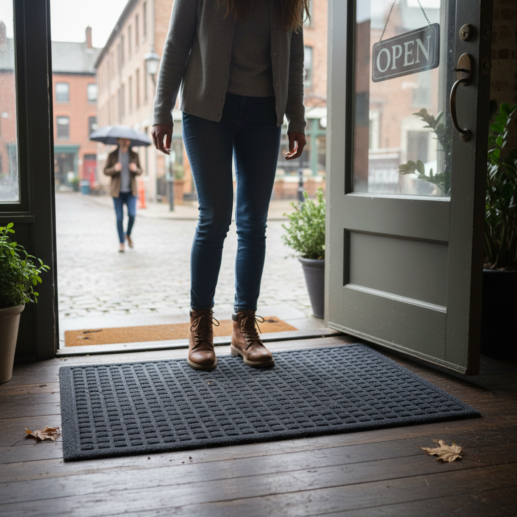 Premium Eco-Friendly Waffle Pattern Door Mat - Heavy Duty Recycled Rubber for Indoor and Outdoor Use, 75 x 44 cm