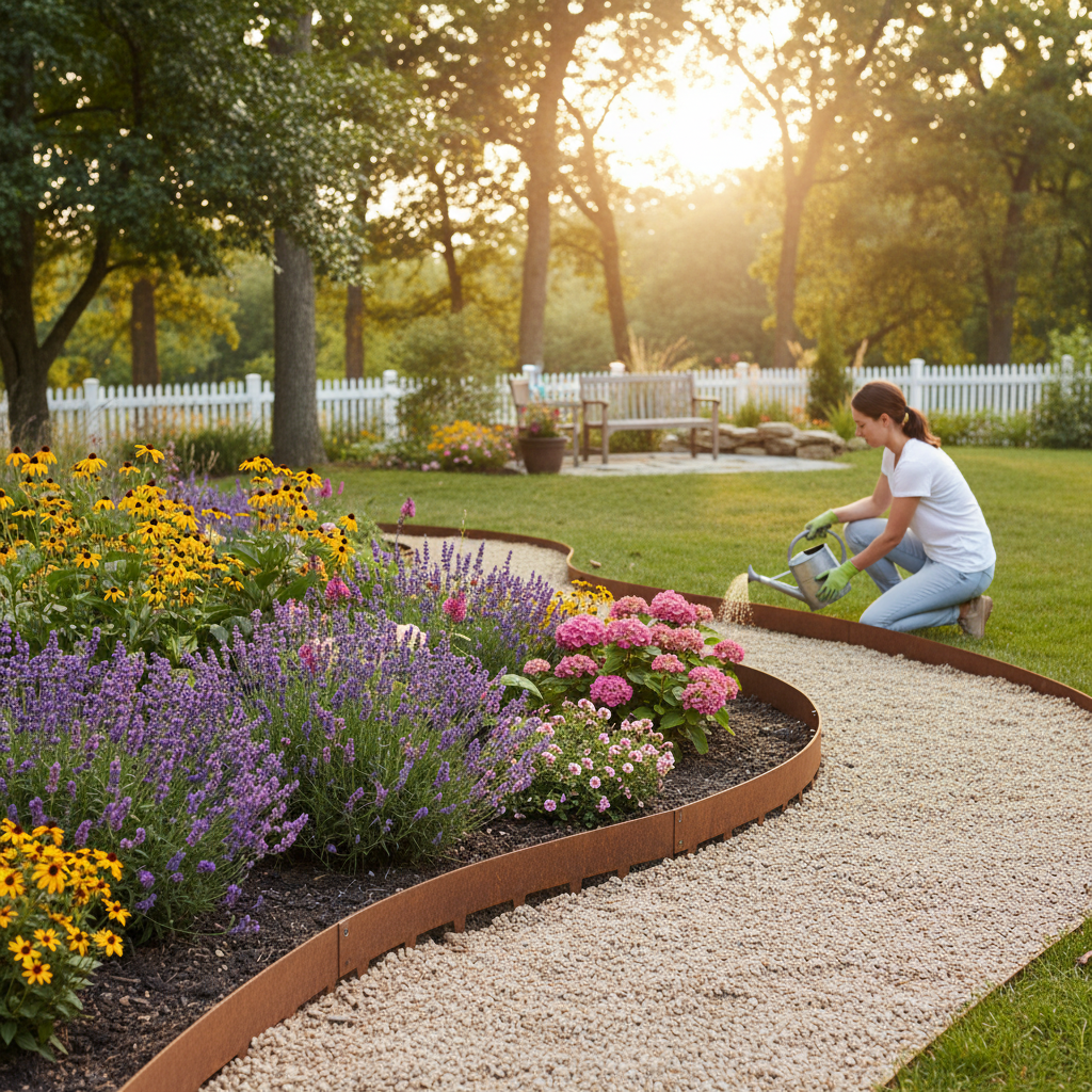 Premium Metal Lawn Edging Garden Border Set - 5 Pieces with Rust & Anthracite Grey Finishes for Professional Landscaping