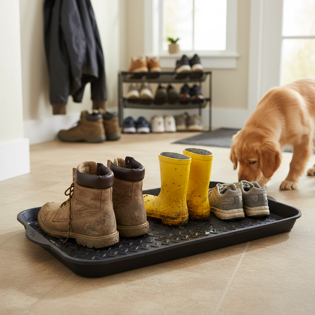 Premium Multi-Purpose Boot Tray - Plain Black Rubber, Durable & Easy to Clean, Perfect for Indoor and Outdoor Use