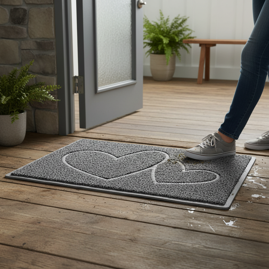 Premium Double Heart Embossed Spaghetti Doormat with Non-Slip Backing, Machine-Washable and Fade-Resistant Design in Multiple Colors and Sizes