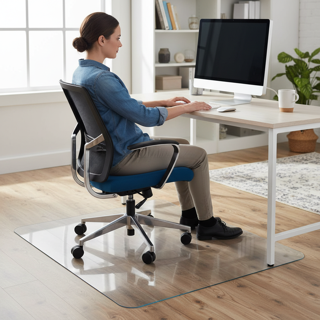 Premium Chair Mat for Hard Floors - 90x120cm with Lip, Durable PVC, 2mm Thickness, Transparent and Frosted Finishes