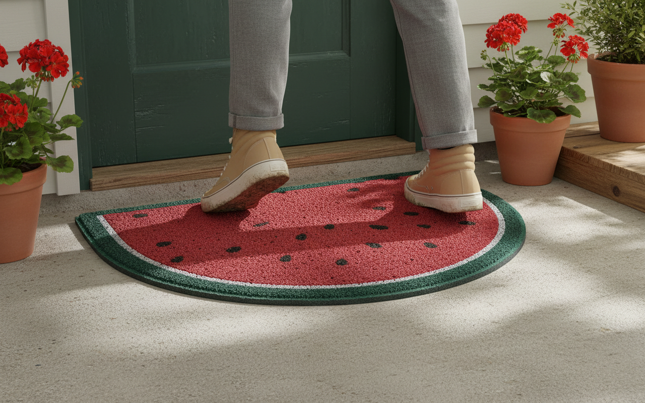 Premium Eco-Friendly Watermelon Halfmoon Doormat - Durable PVC Looper Design for Easy Cleaning and Comfort