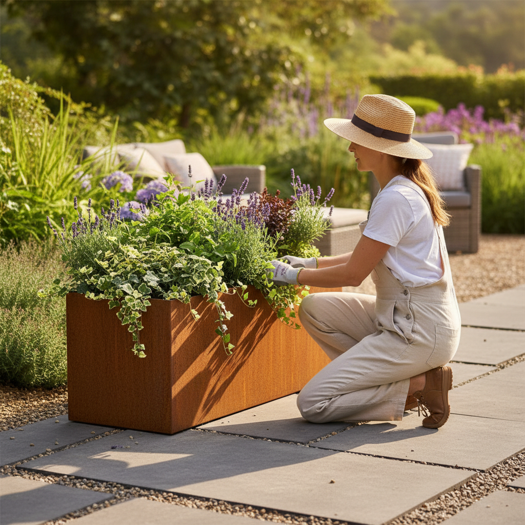 Premium Corten Steel Trough Planter - Pre-Rusted Weathering Steel 80cm x 30cm x 40cm for Outdoor and Commercial Use
