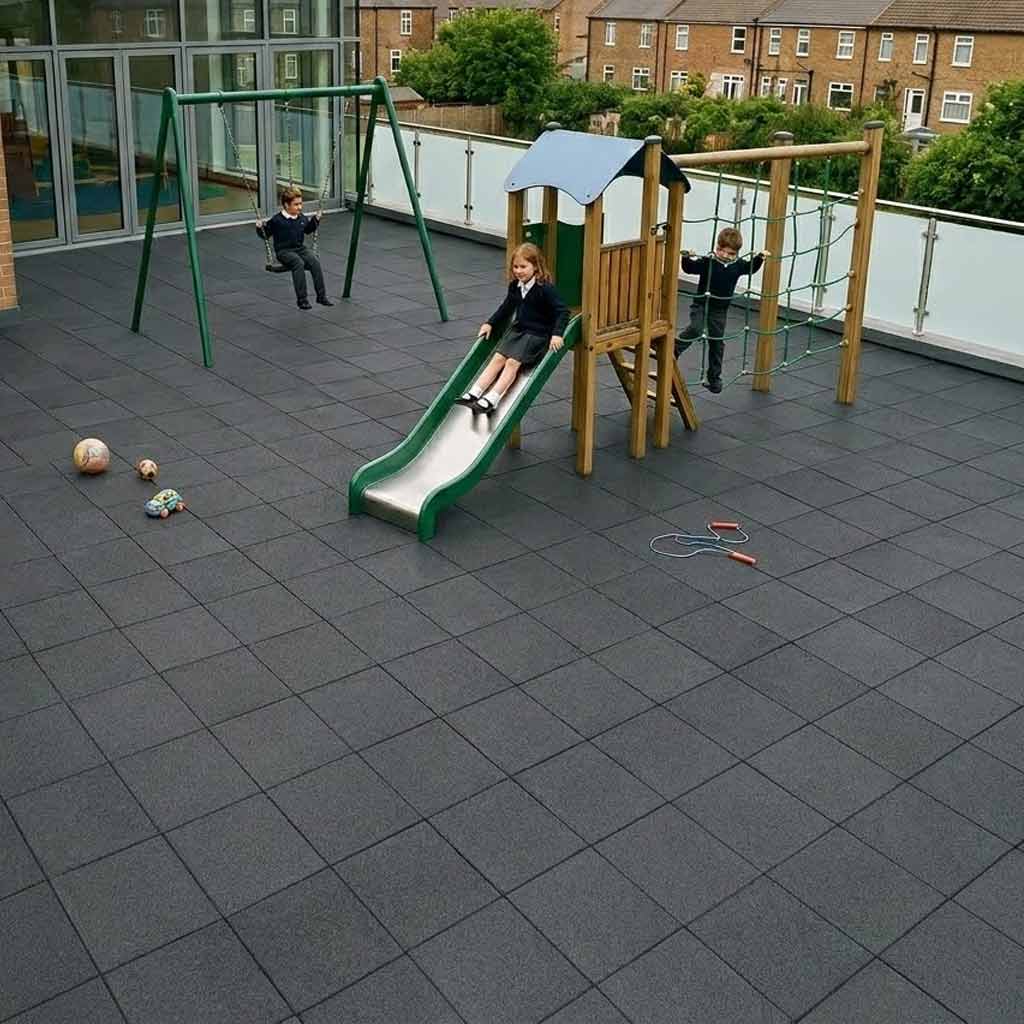 30mm Thick Safety Mats Play Protect 1mx1m - Slip-Resistant, All-Weather Rubber Tiles, Insulated & Drainage-Ready for Playground, Gym, Pool & More