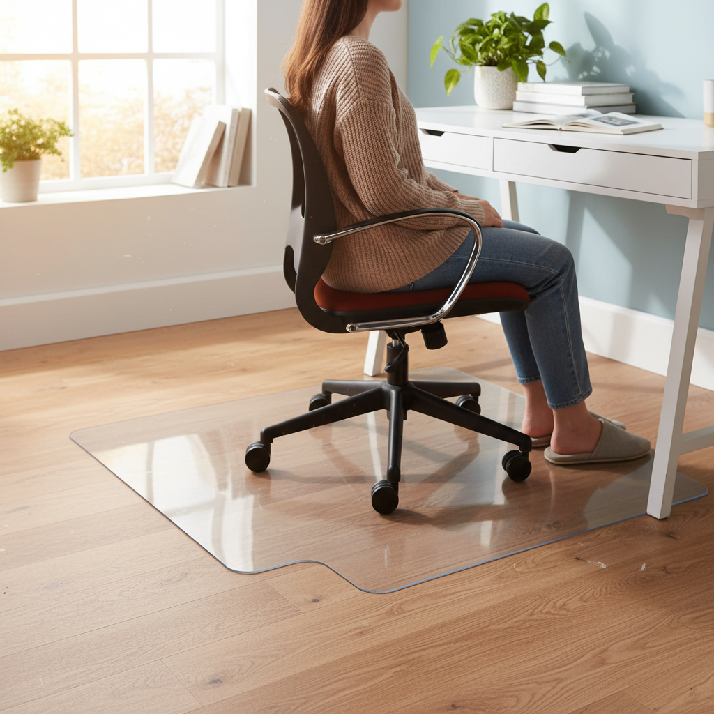 Premium Chair Mat for Hard Floors - 90x120cm with Lip, Durable PVC, 2mm Thickness, Transparent and Frosted Finishes