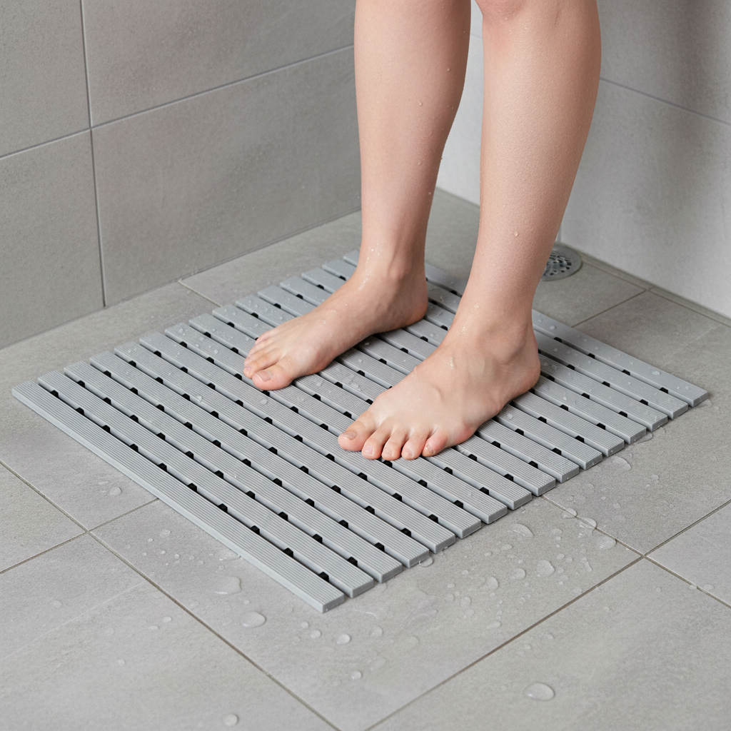 Premium Non-Slip PVC Duckboard Shower Mat - Anti-Skid, Quick Dry, Stripe Design, 43cm x 64cm for Safety in Bathroom and Spa