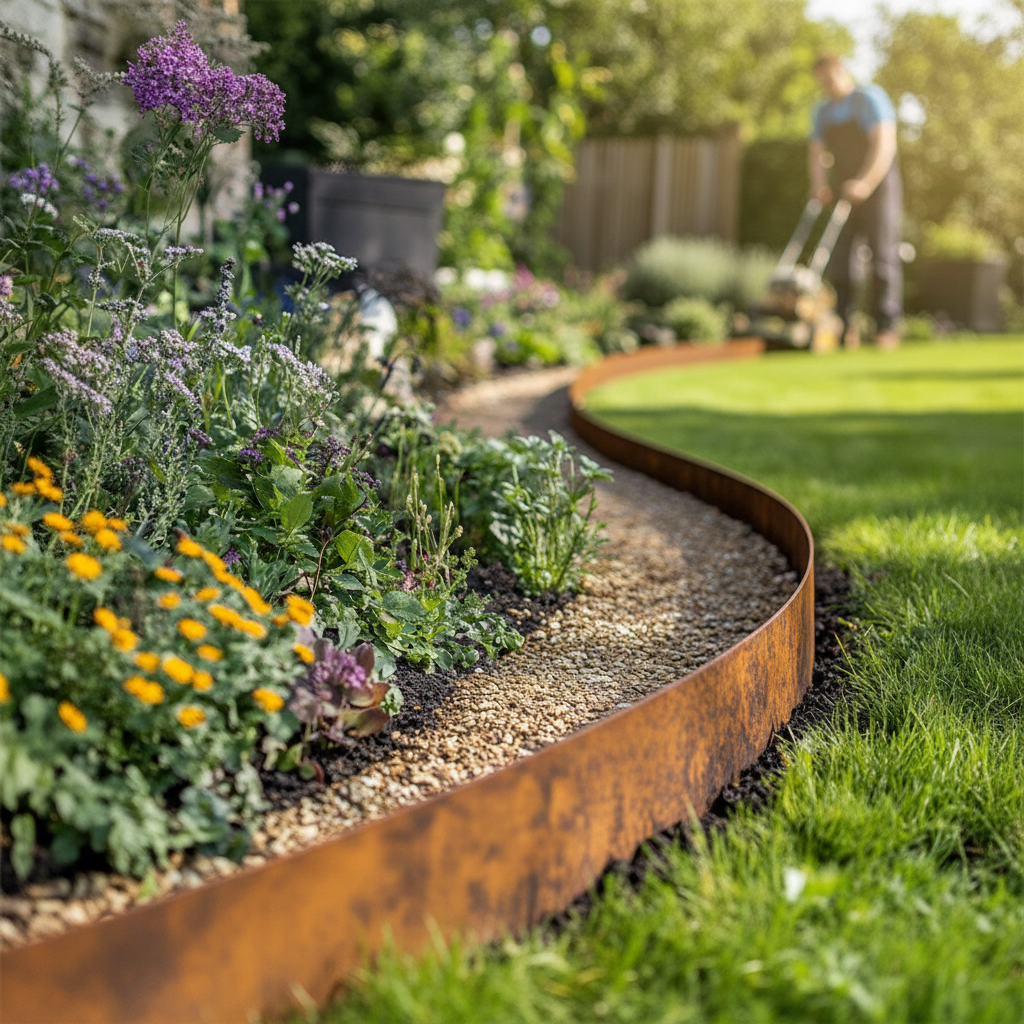 Premium Rusty Metal Lawn Edging Garden Border Roll - 5m and 10m Lengths, 14cm Height for Stylish Outdoor Spaces