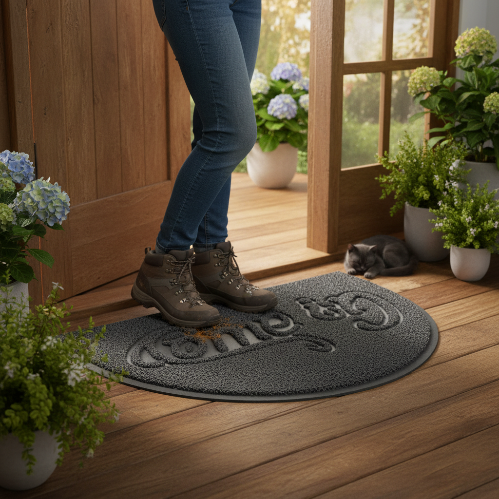 Premium Embossed Halfmoon Spaghetti Indoor/Outdoor Doormat with Non-Slip Backing, Easy Cleaning, and Fade Resistance