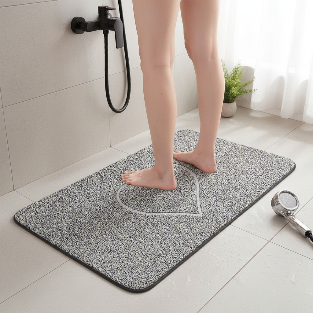 Premium Embossed Heart Spaghetti Anti-Slip Shower Mat - Quick-Drying PVC for Safety and Comfort
