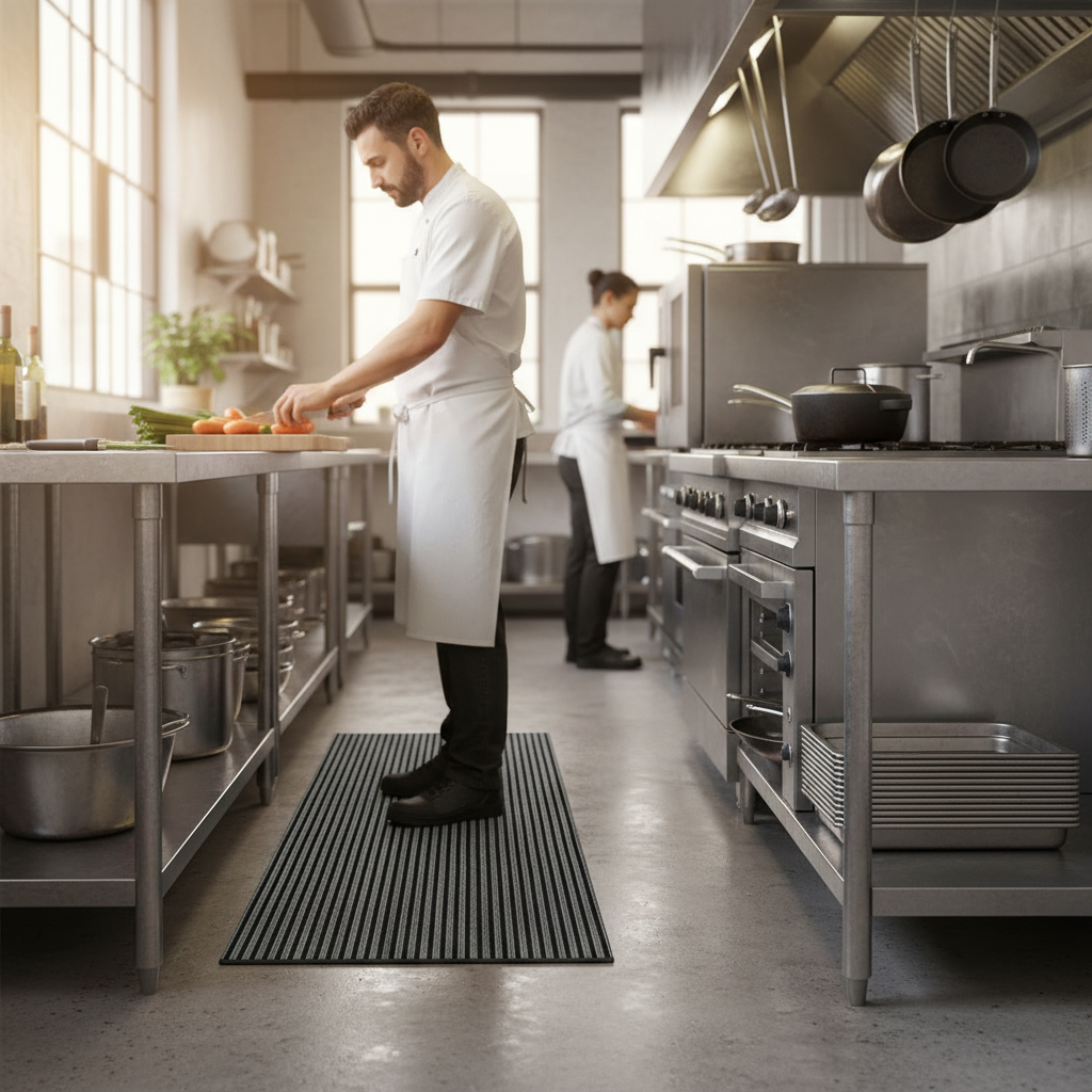 Premium Grey Striped Needlefelt Kitchen Runner 60cm x 200cm with Anti-Slip Backing and Durable Material for Safety and Style