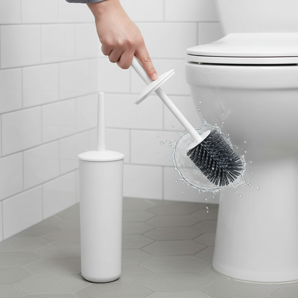 Premium Flexible Silicone Toilet Brush with Drainage Holder and Tweezers for Modern Bathroom Hygiene