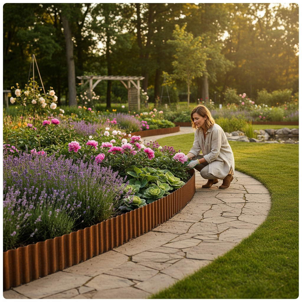 Premium Corrugated Metal Garden Border Roll - 16cm High, 5m Long, Flexible Metal Edging for Flowerbeds and Pathways