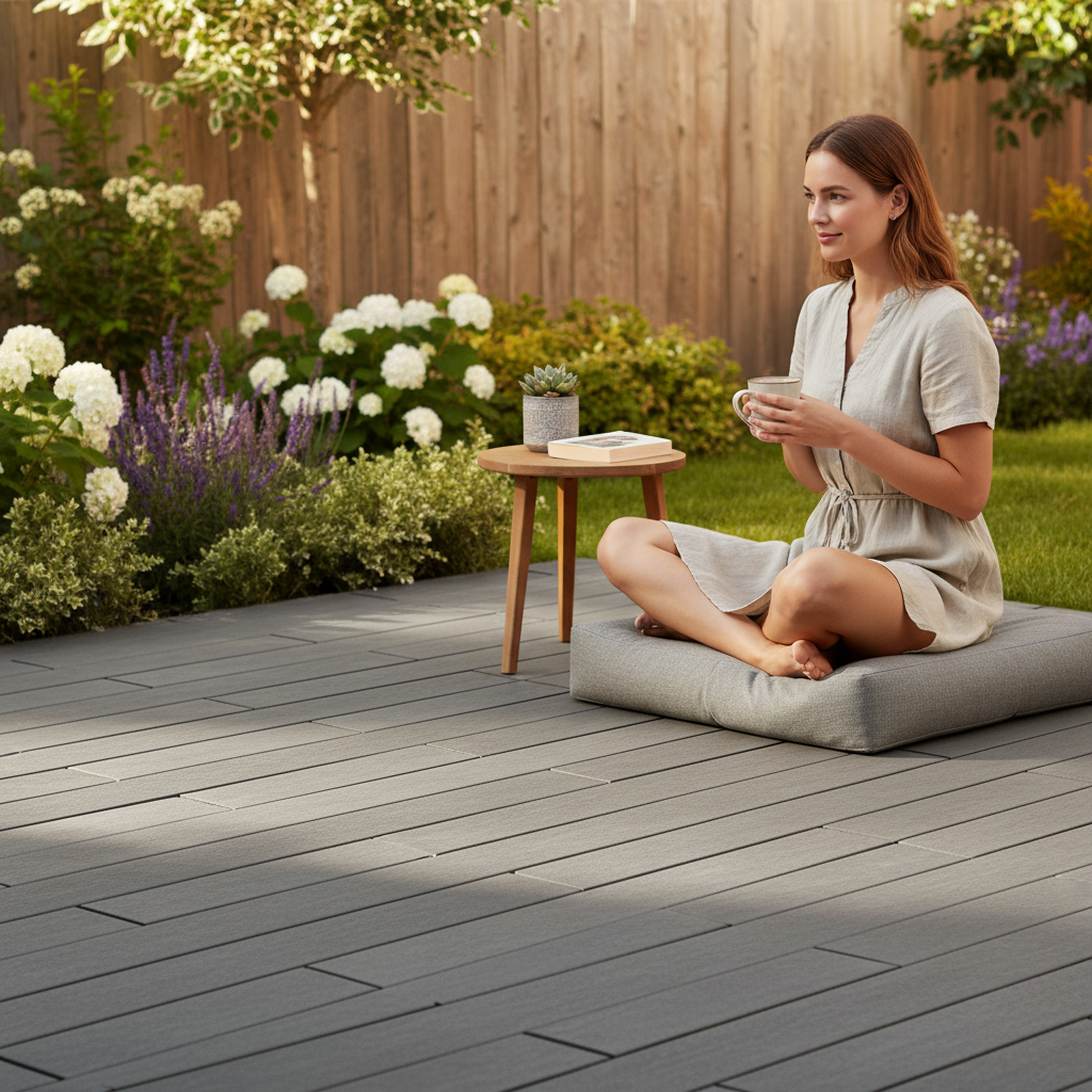 Premium Pack of 12 PVC Decking Tiles - Grey, Durable Outdoor Flooring for Patios and Pathways