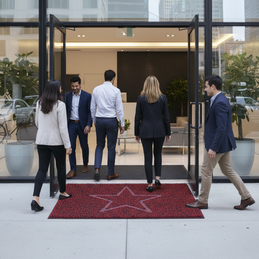 Premium Embossed Star Spaghetti Door Mat - Durable & Non-Slip Design for High-Traffic Areas in Red & Black