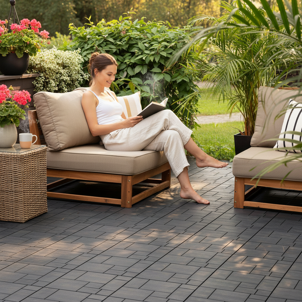 Premium Interlocking Composite Decking Tiles for Garden and Patio - Water-Resistant, Non-Slip, Made from 100% Recycled Material