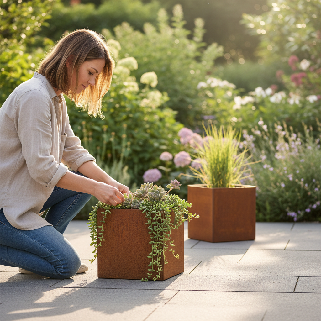 Premium Corten Steel Cube Planter 50cm x 50cm - Weather-Resistant, Durable, and Unique Design for Outdoor Elegance