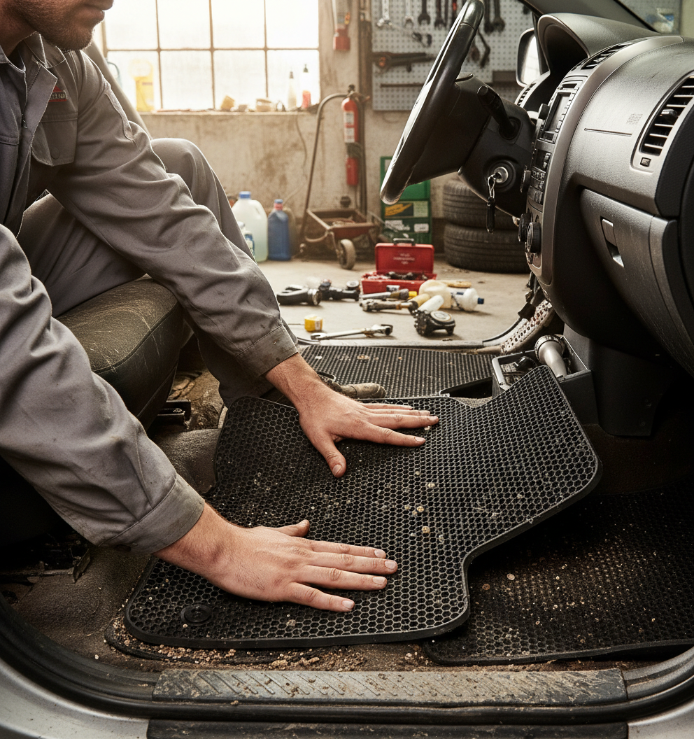 Premium Large Universal Hex Dirt Catcher Anti-Slip Car Floor Mats - 4pc Set for All-Season Protection and Durable Traction