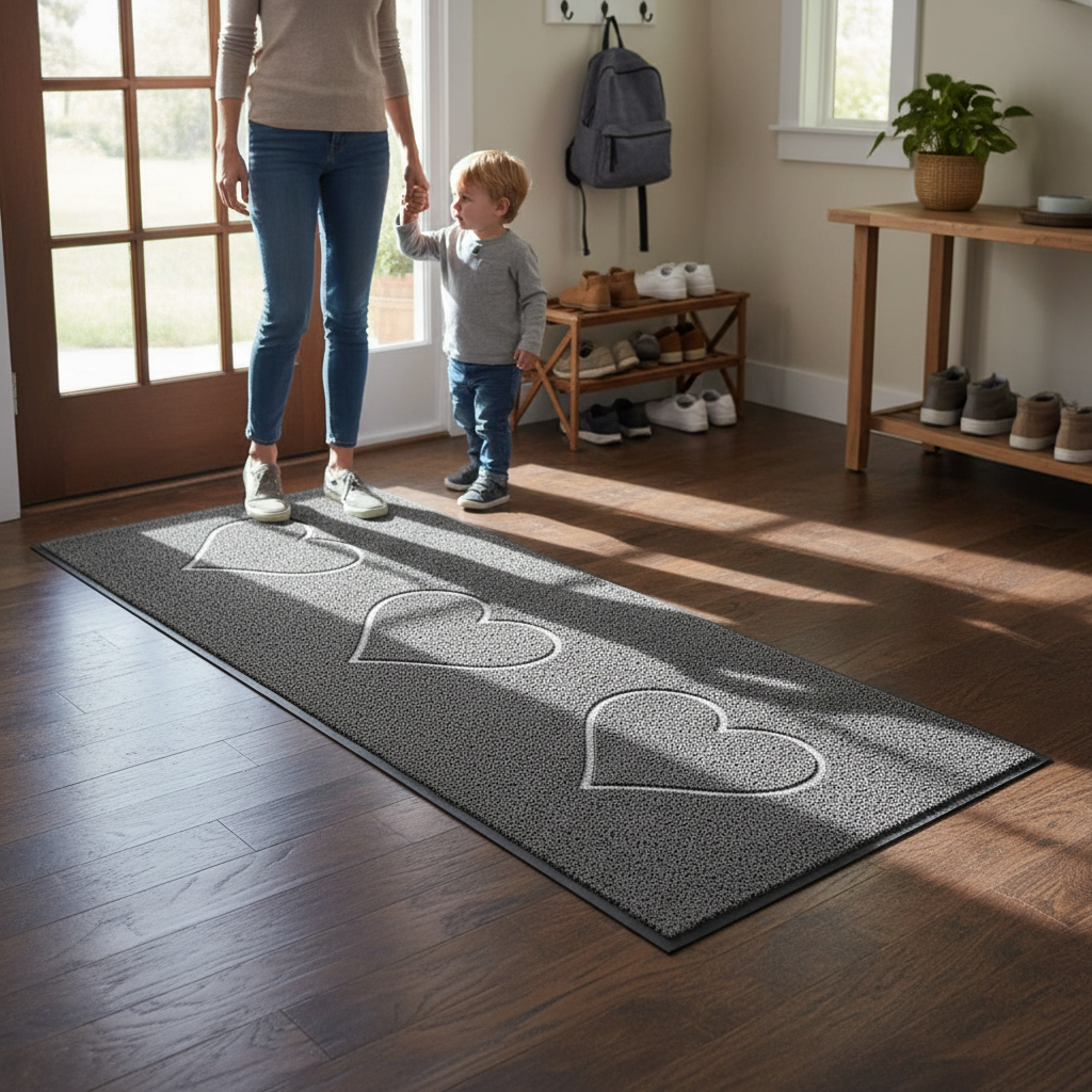 Premium Triple Heart Runner Mat - Durable, Anti-Slip Entrance Mat for High-Traffic Areas, Easy to Clean, 150x60cm