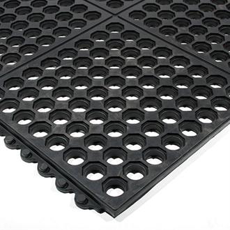 Interlocking Rubber Grass Mat 910mm x 910mm x 16mm – Drainage Ground Protection Tile, Black