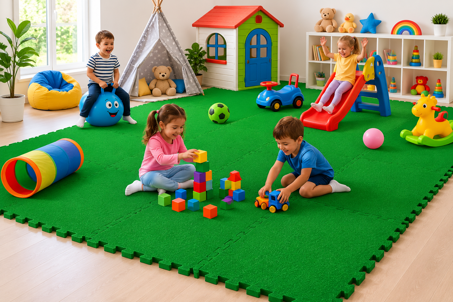 Interlocking 1m x 1m Artificial Grass Tile – Durable & Weatherproof - Size 100cm x 100cm x 18mm For Indoor use