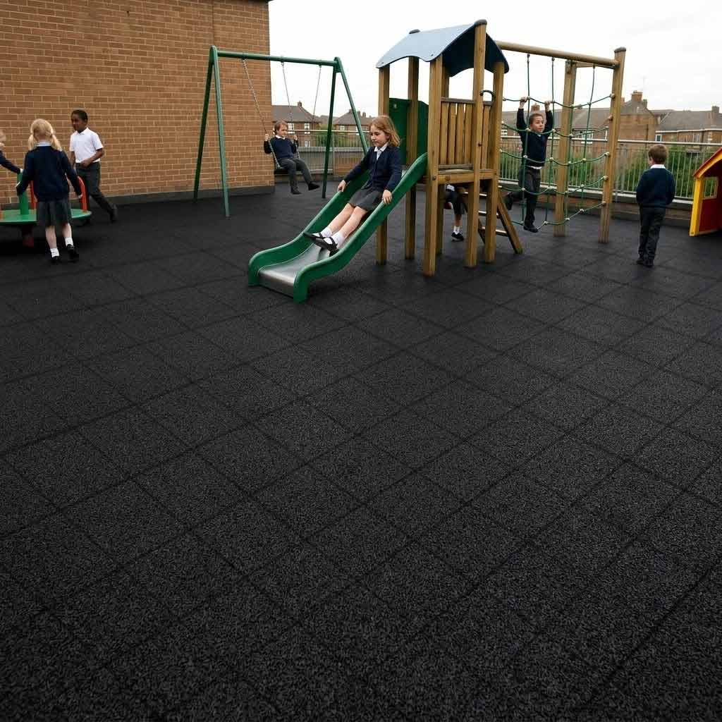 30mm Thick Safety Mats Play Protect 1mx1m - Slip-Resistant, All-Weather Rubber Tiles, Insulated & Drainage-Ready for Playground, Gym, Pool & More