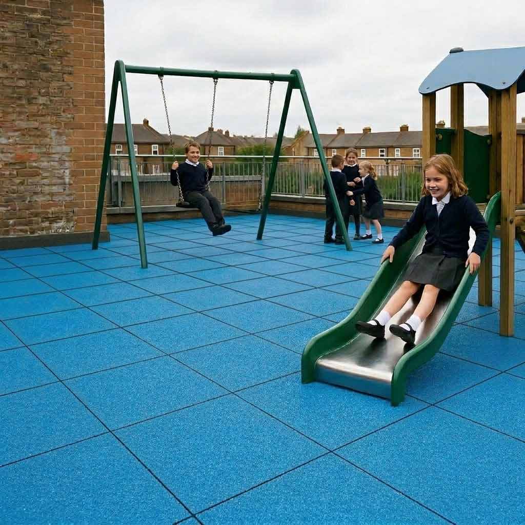 30mm Thick Safety Mats Play Protect 1mx1m - Slip-Resistant, All-Weather Rubber Tiles, Insulated & Drainage-Ready for Playground, Gym, Pool & More